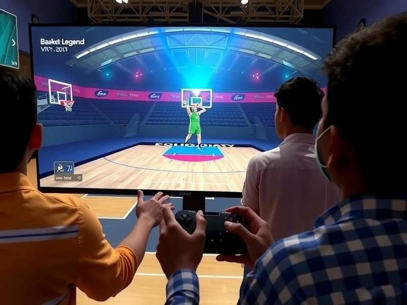 Basket Legend VR gameplay screenshot showing virtual basketball court